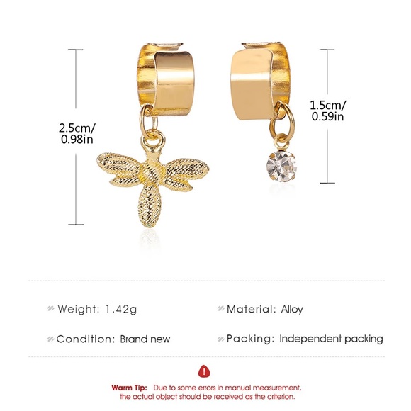 U-Shaped Ear Bones No Pierced Ear Buckle Small Bee Diamond Ear Clip - Picture 6 of 11